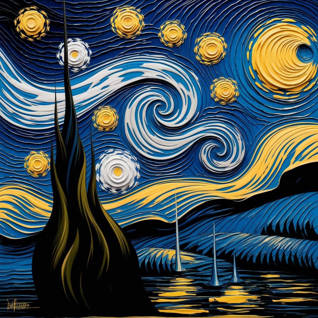 Abstract Pollock-Inspired Starry Night Art