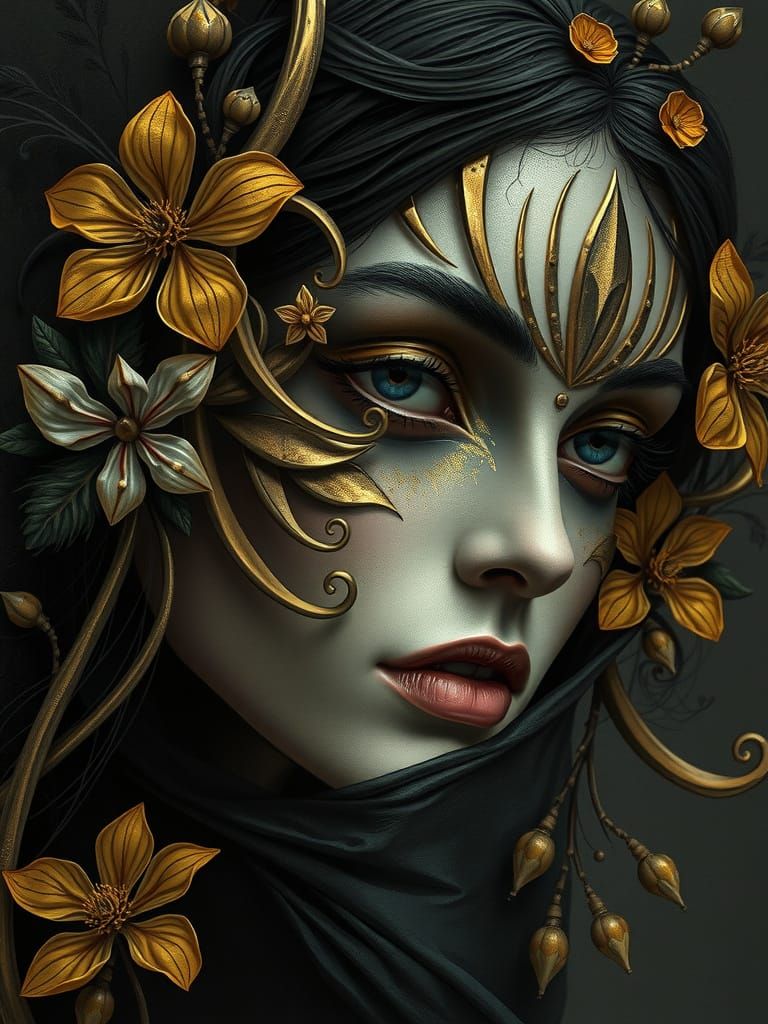 Golden Accented Woman in Flowerpunk Style