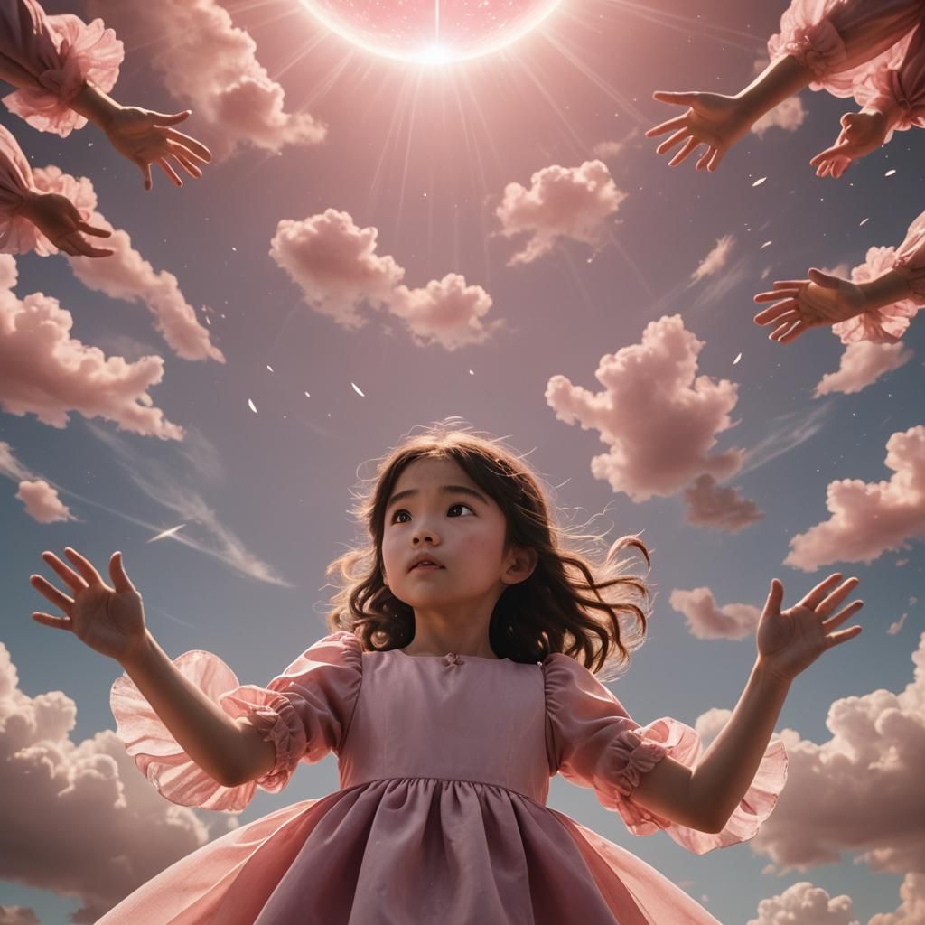 Girl with Multiple Hands in Fantasy Sky