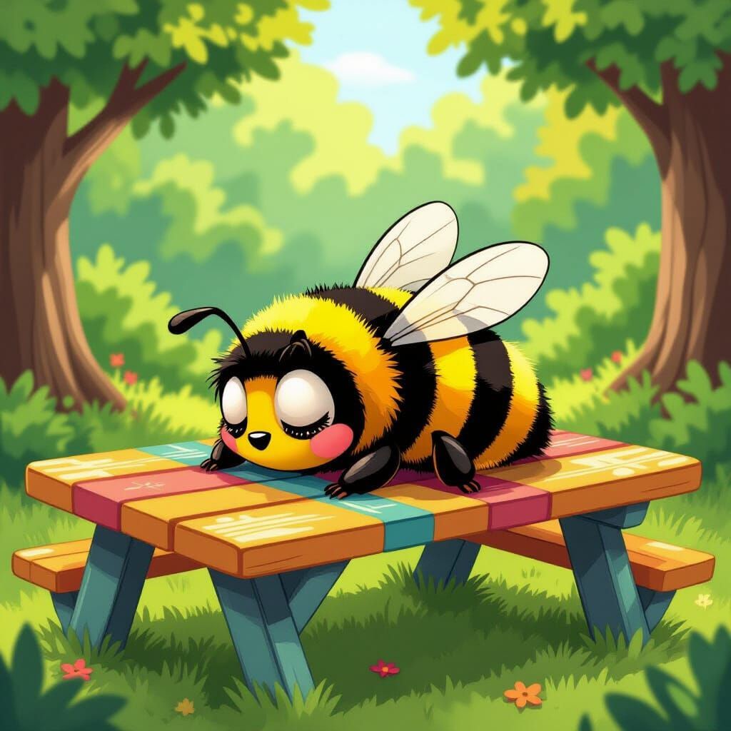 Cartoon Bumblebee Napping, Comic Book Style
