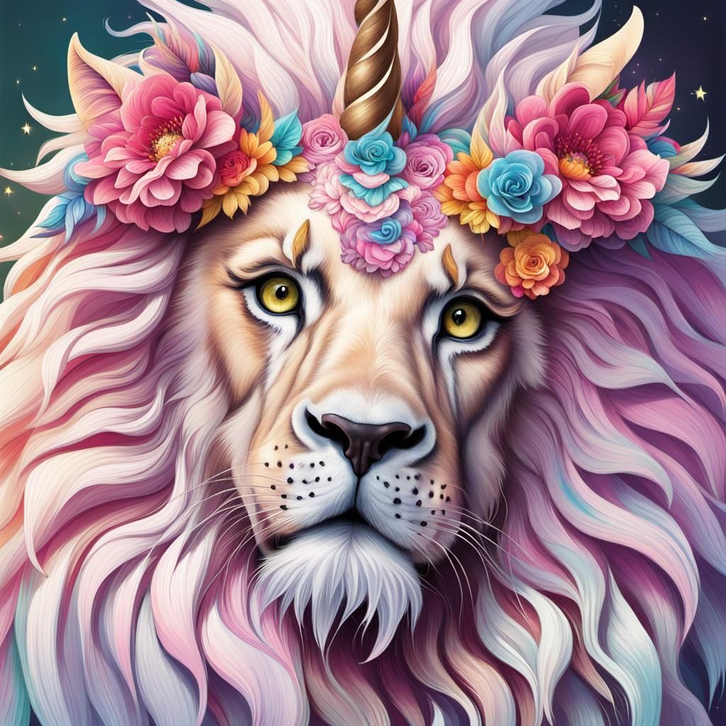 Whimsical Unicorn Lion Hybrid Creature