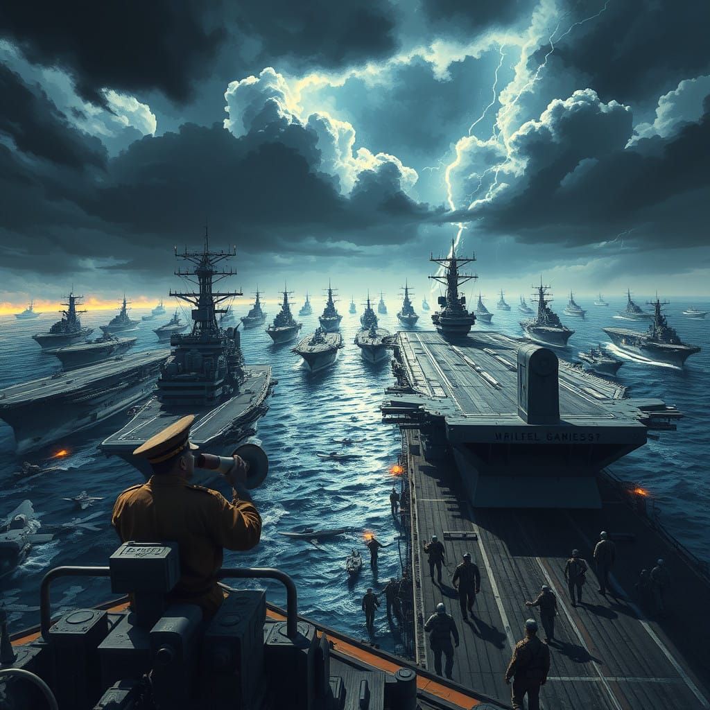 Mighty Naval Fleets in Gritty, Realistic Illustration
