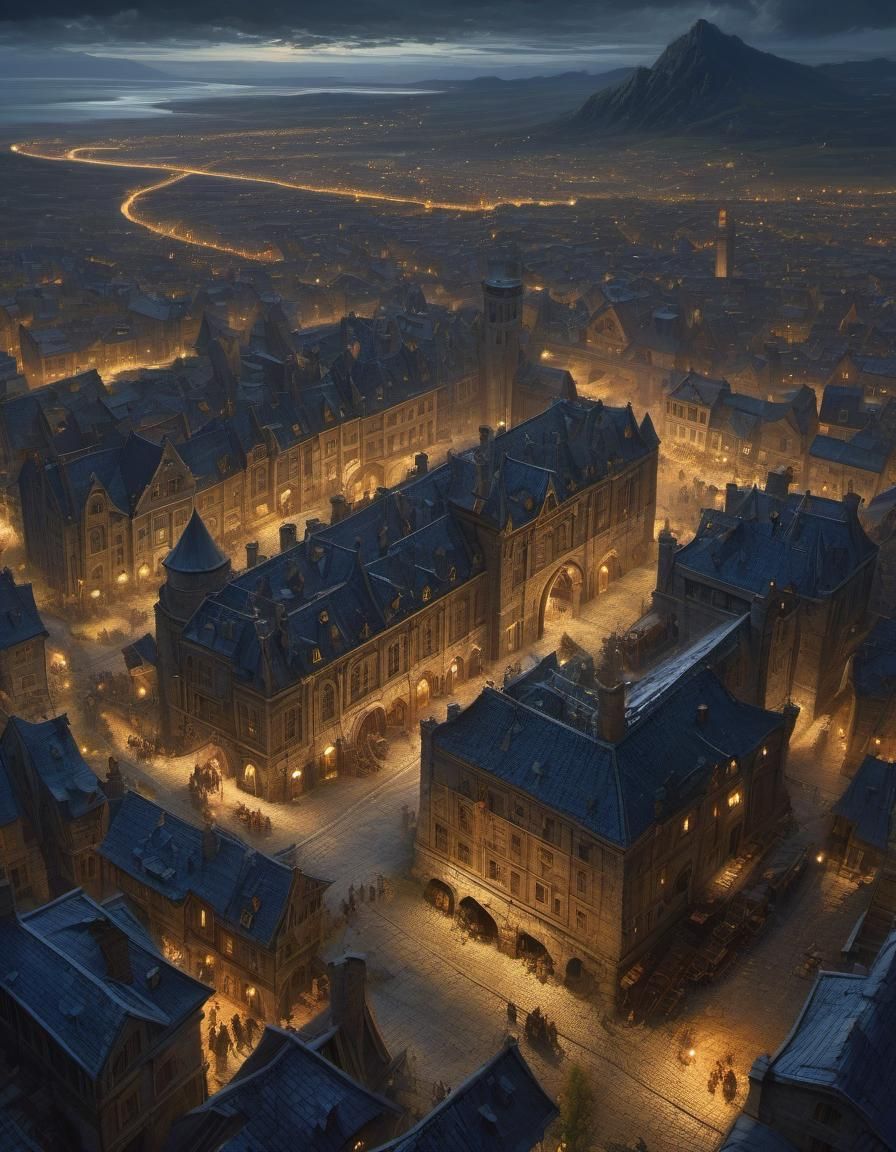 Fantasy Medieval Cityscape in Gothic Oil Painting Style