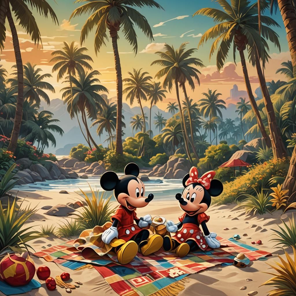 Mickey and Minnie's Beach Picnic, Fantasy Art
