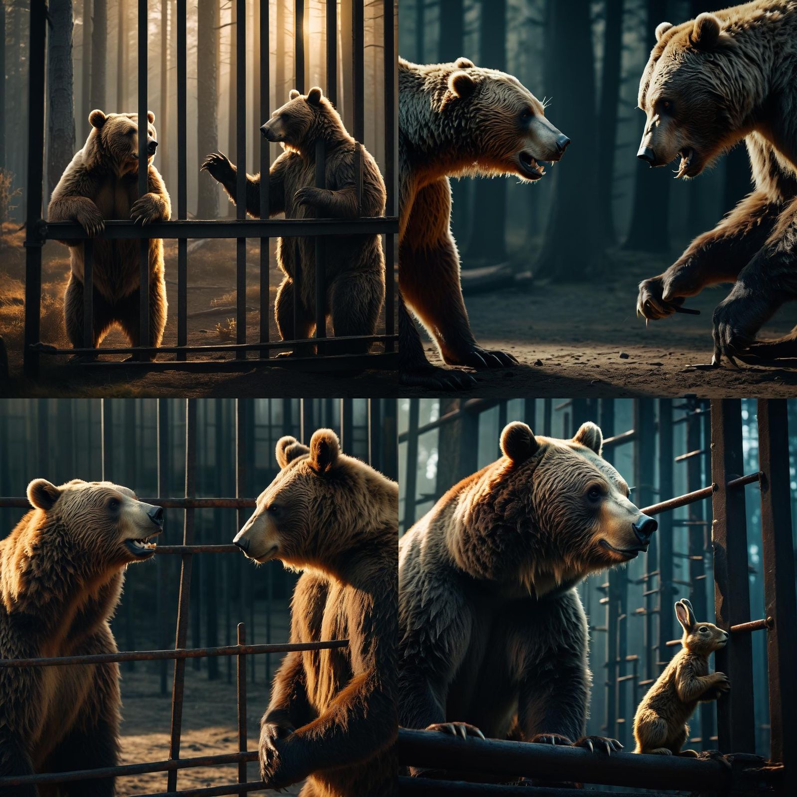 Powerful Bear and Hare: Cinematic Film Still