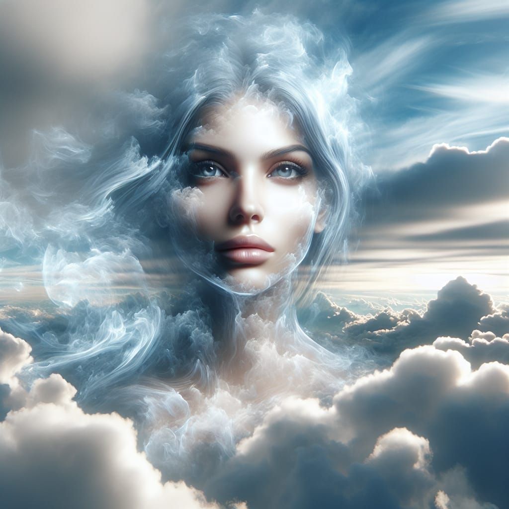 Ethereal Smoke Woman Portrait in the Clouds