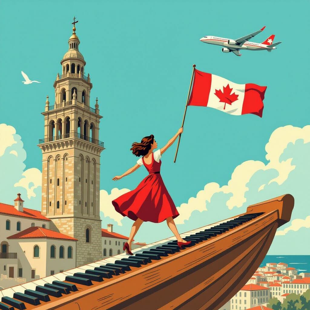 Girl Walking on Marimba with Canadian Flag