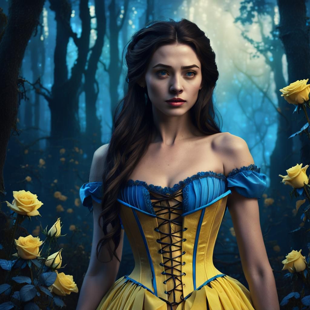 Gothic Fairytale Belle in Forest, Detailed Matte Painting