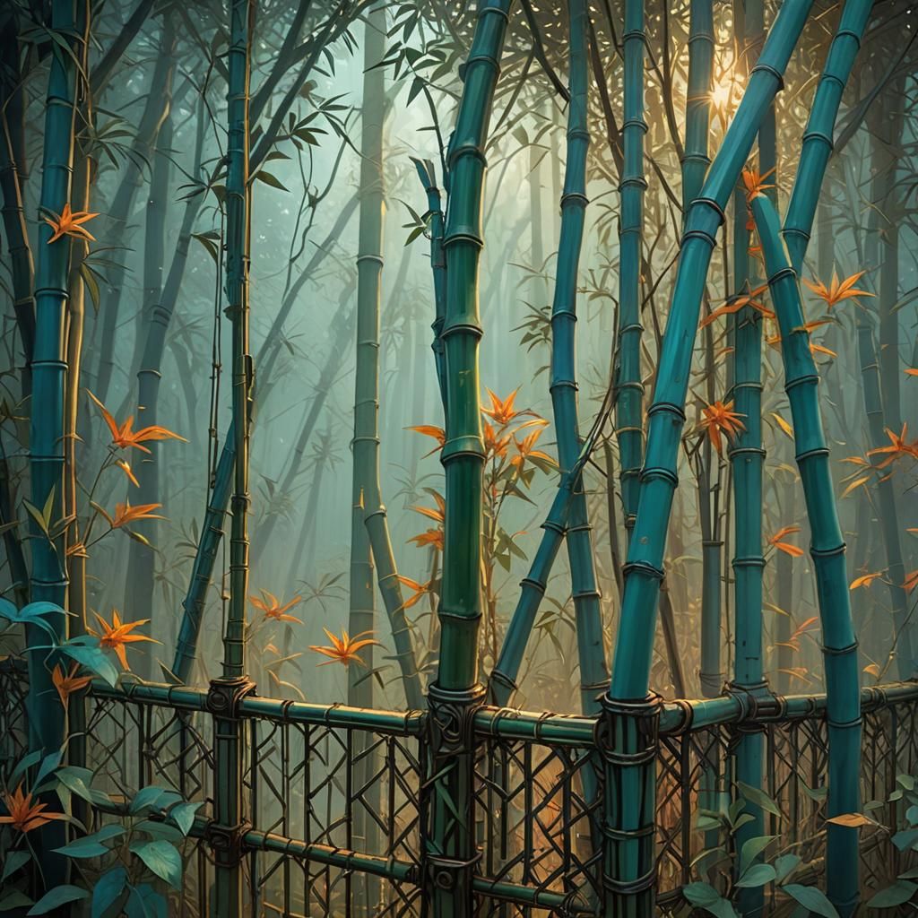 Ornate Bamboo Fence in Mystical Forest