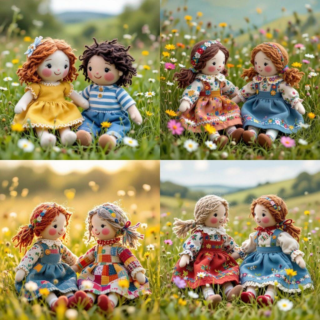 Felted Rag Dolls Playing Together