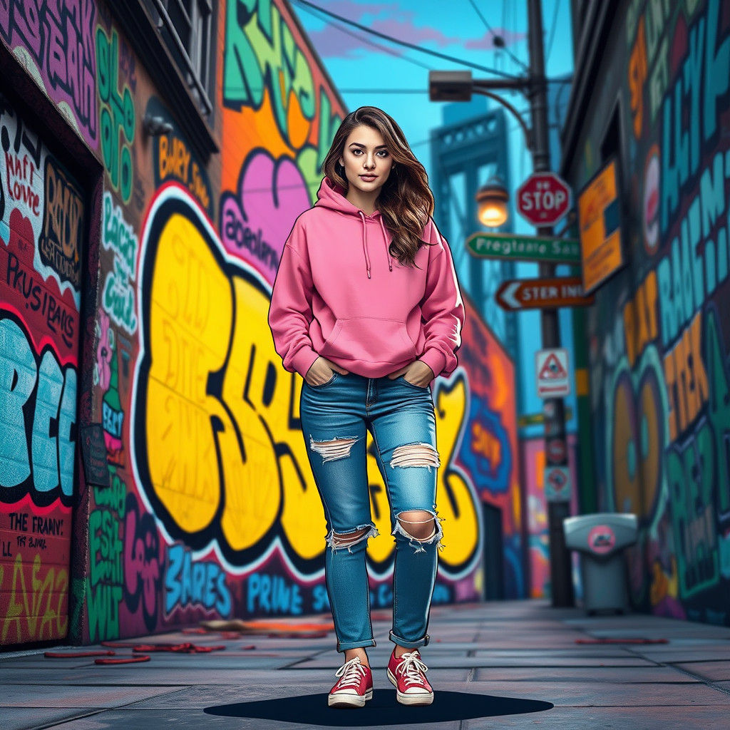 Colorful Street Art Scene with Mural and Figure