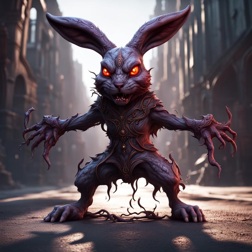 Demonic Eldritch Bunny Mascot in Detailed Matte Painting