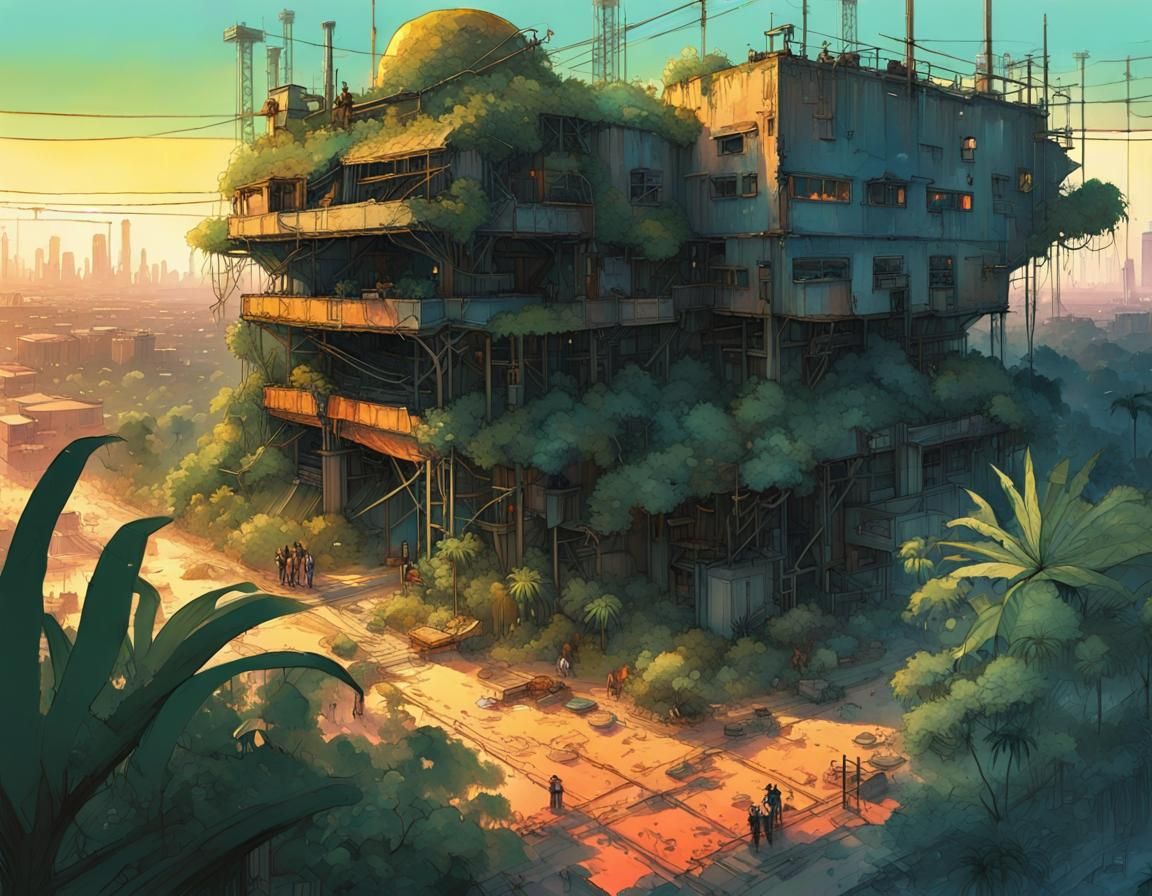 Tropical Solarpunk Coal Mine in Art Deco Style