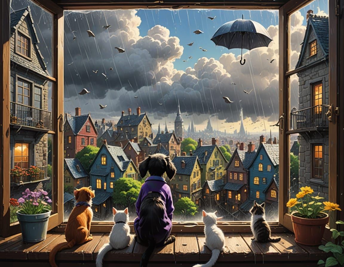 Whimsical Stormy Night Scene in a Dreamlike Aesthetic