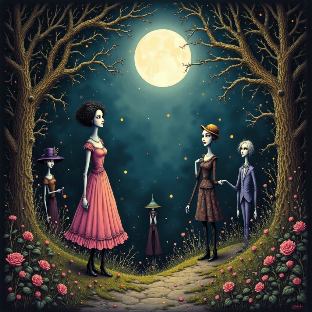 Ethereal Edwardian Gathering in Baroque, Whimsical Landscape...