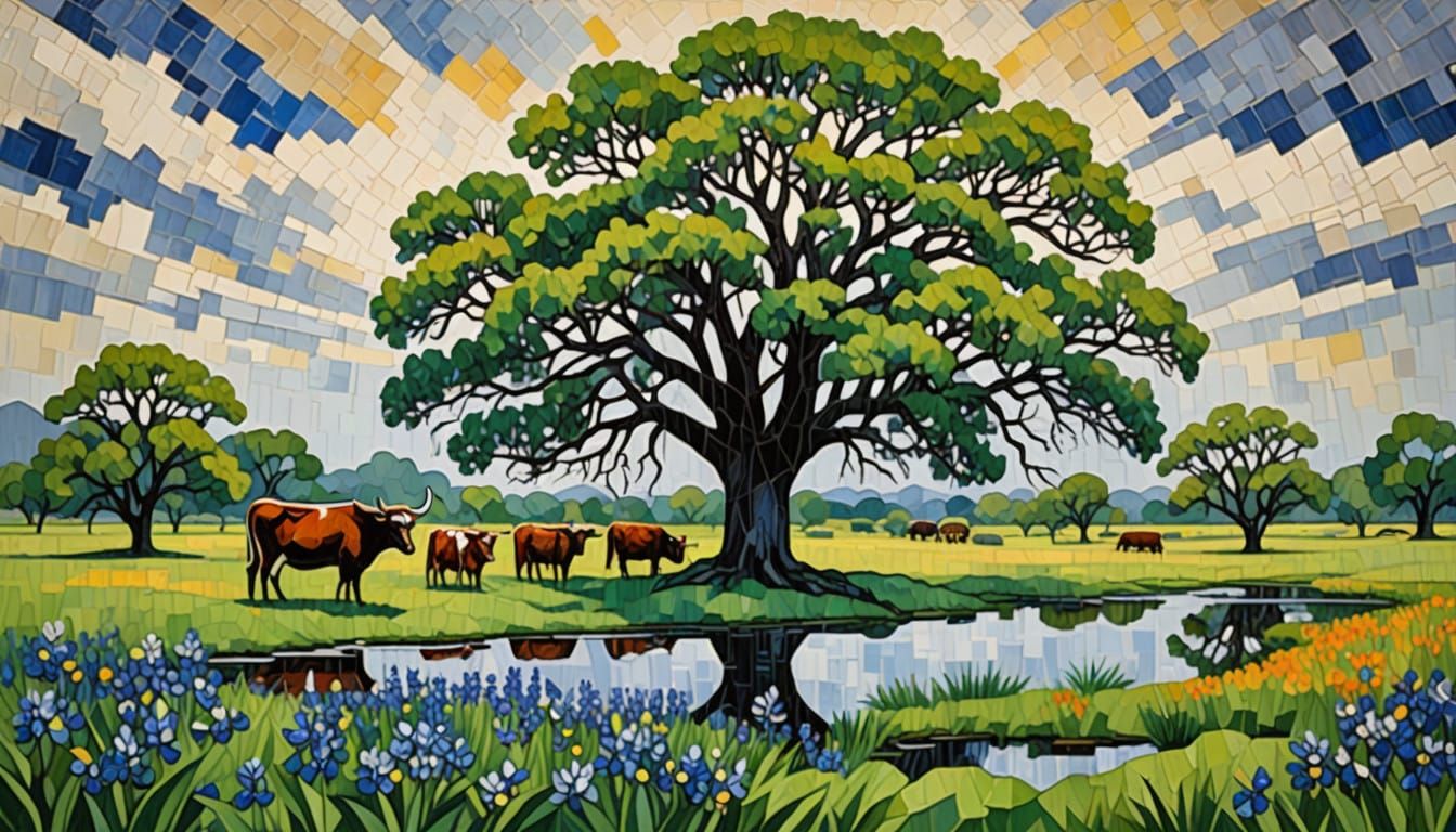 Bluebonnets and Wildflowers in Texas Hill Country Landscape