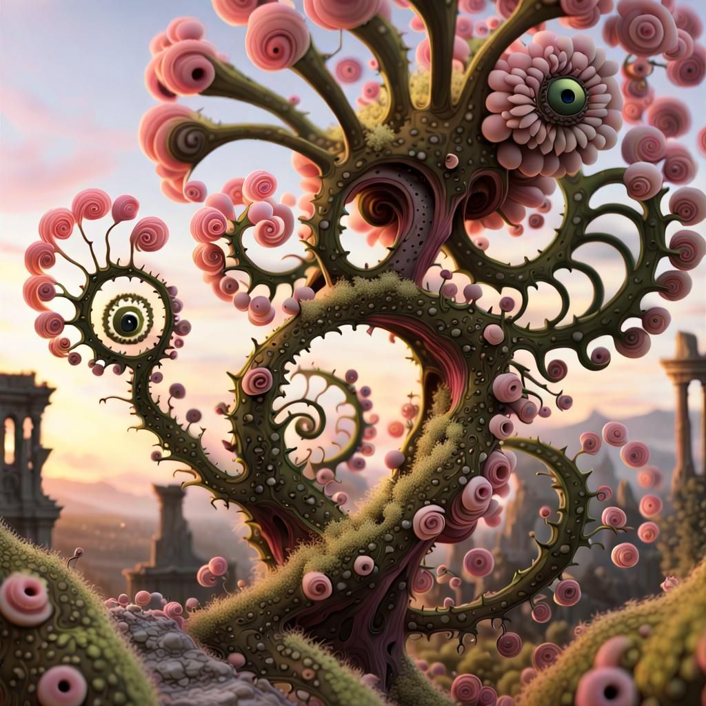 Mythical Fairy Garden with Ancient Ruins in 3D Style