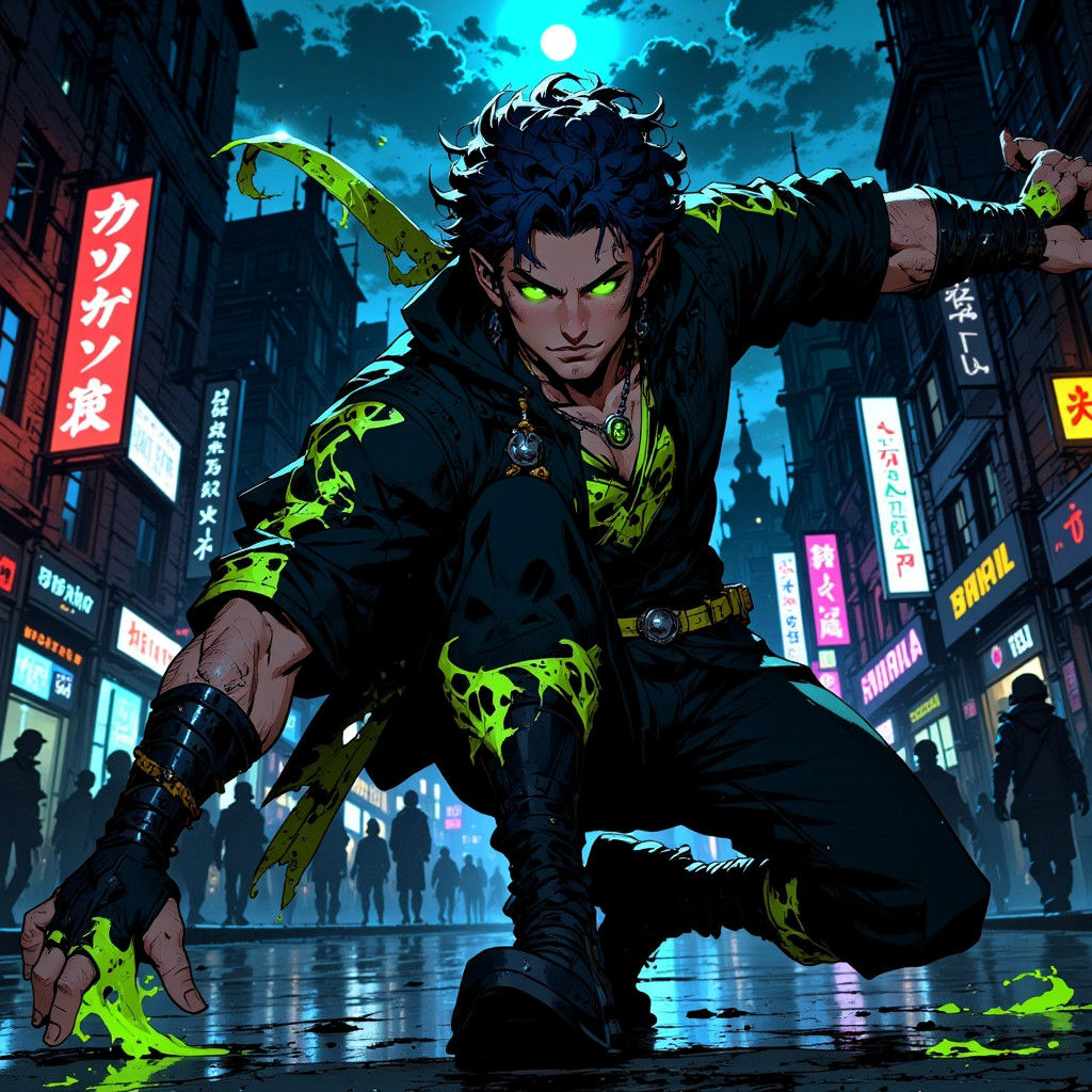 Dynamic Hip-Hop Dancer in Anime-Inspired Cityscape