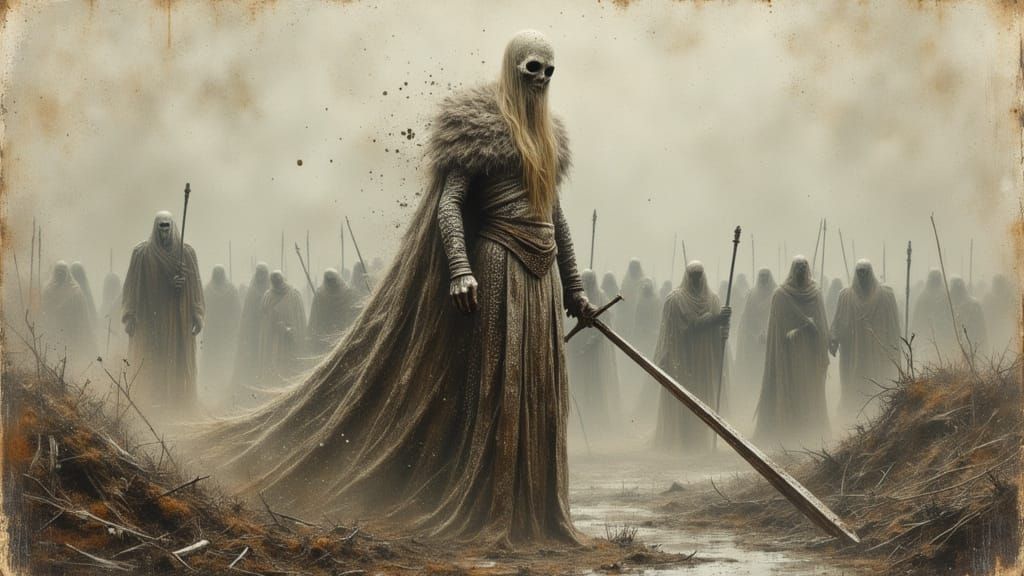 Viking Witch Warrior in Dark Oil Paint Style