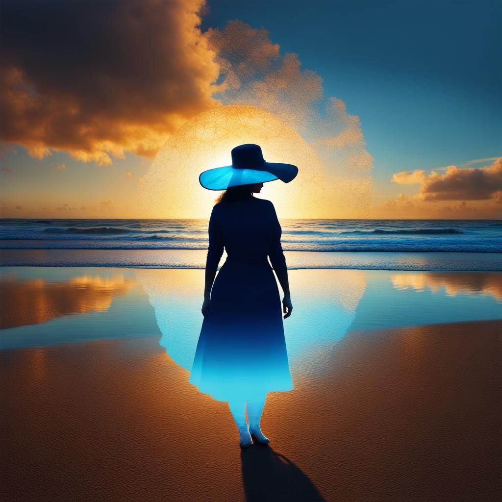 Double Exposure Beach Silhouette in Deep Colors