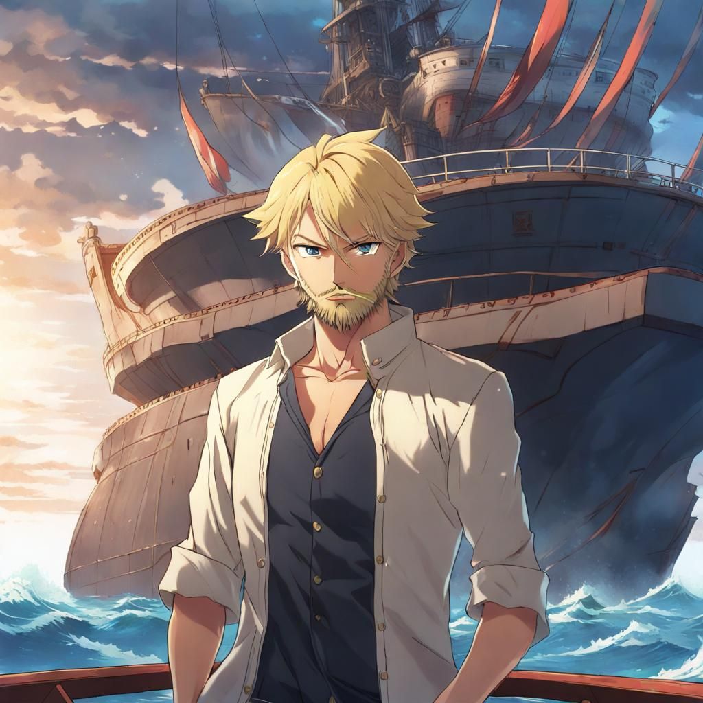 Fierce Blonde Man on Ship: Anime Style