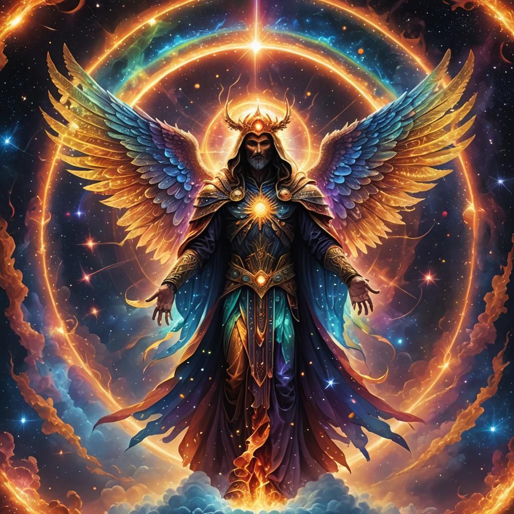 Divine Sorcerer with Crystal Rainbow Flame Wings