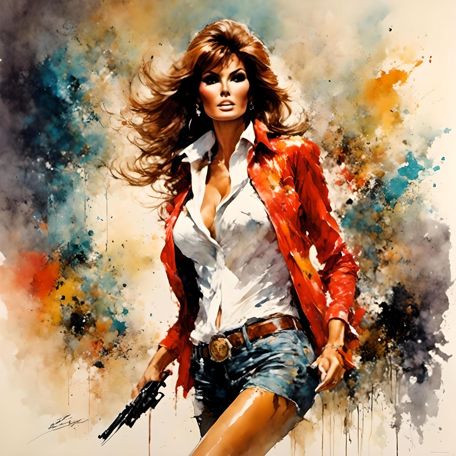 Raquel Welch Summer Breeze: Impressionistic Watercolor Portr...