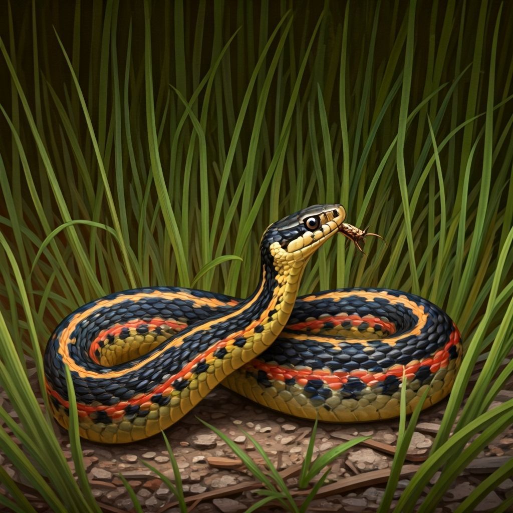Striking Garter Snake Hunting in Tall Grass