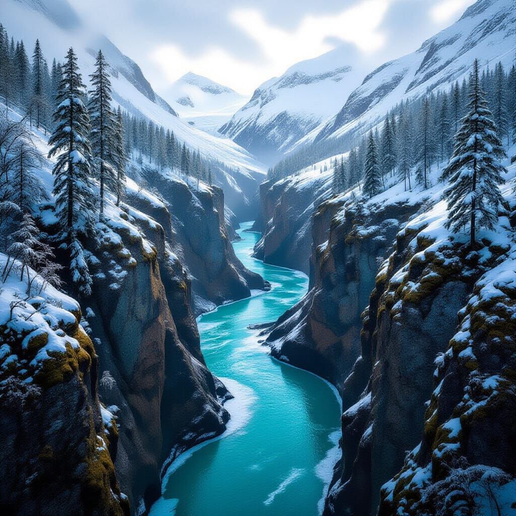 Majestic Alaskan Canyon with Turquoise River