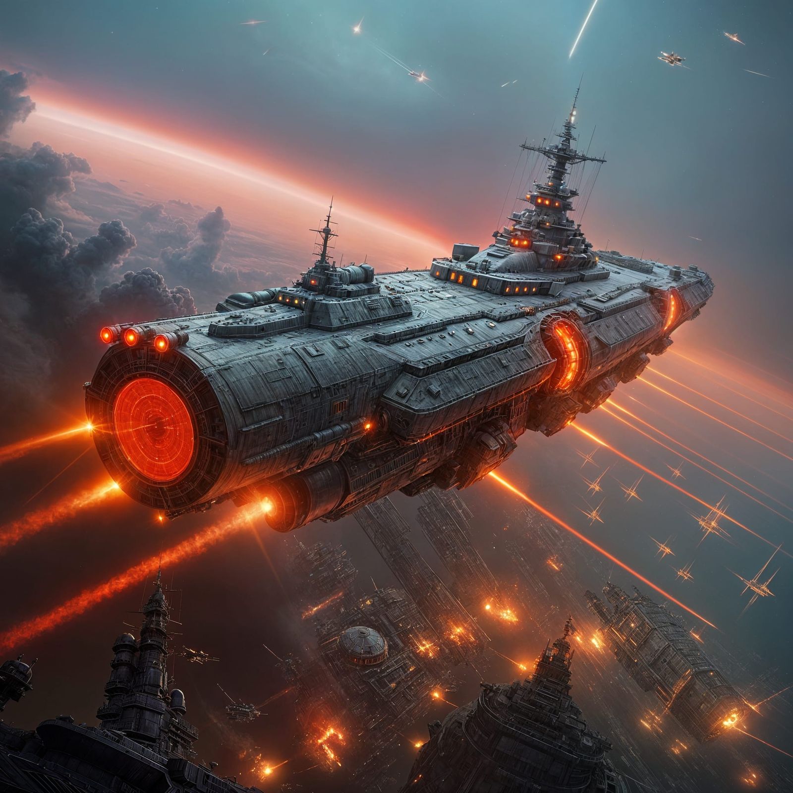 Colossal Battleship Bombards Alien Planet