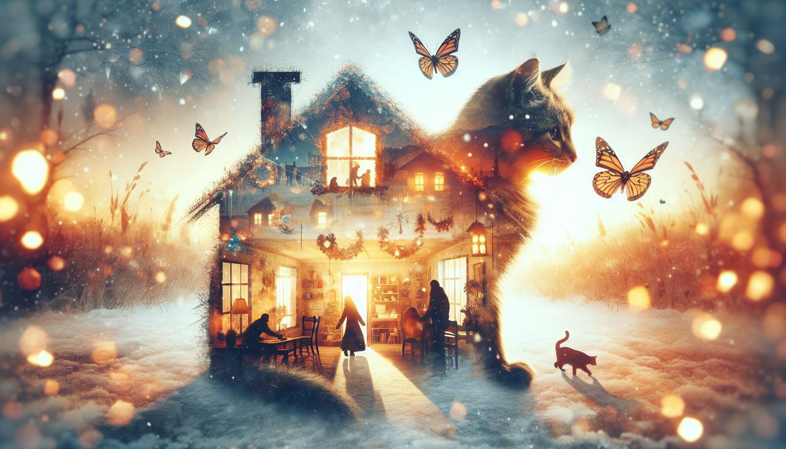 Feral Cat Double Exposure: Warmth Amidst Winter