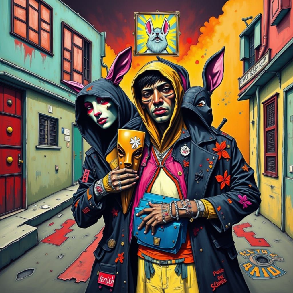 Bad Bunny in Puerto Rican Streetwear, Colorful Digital Art