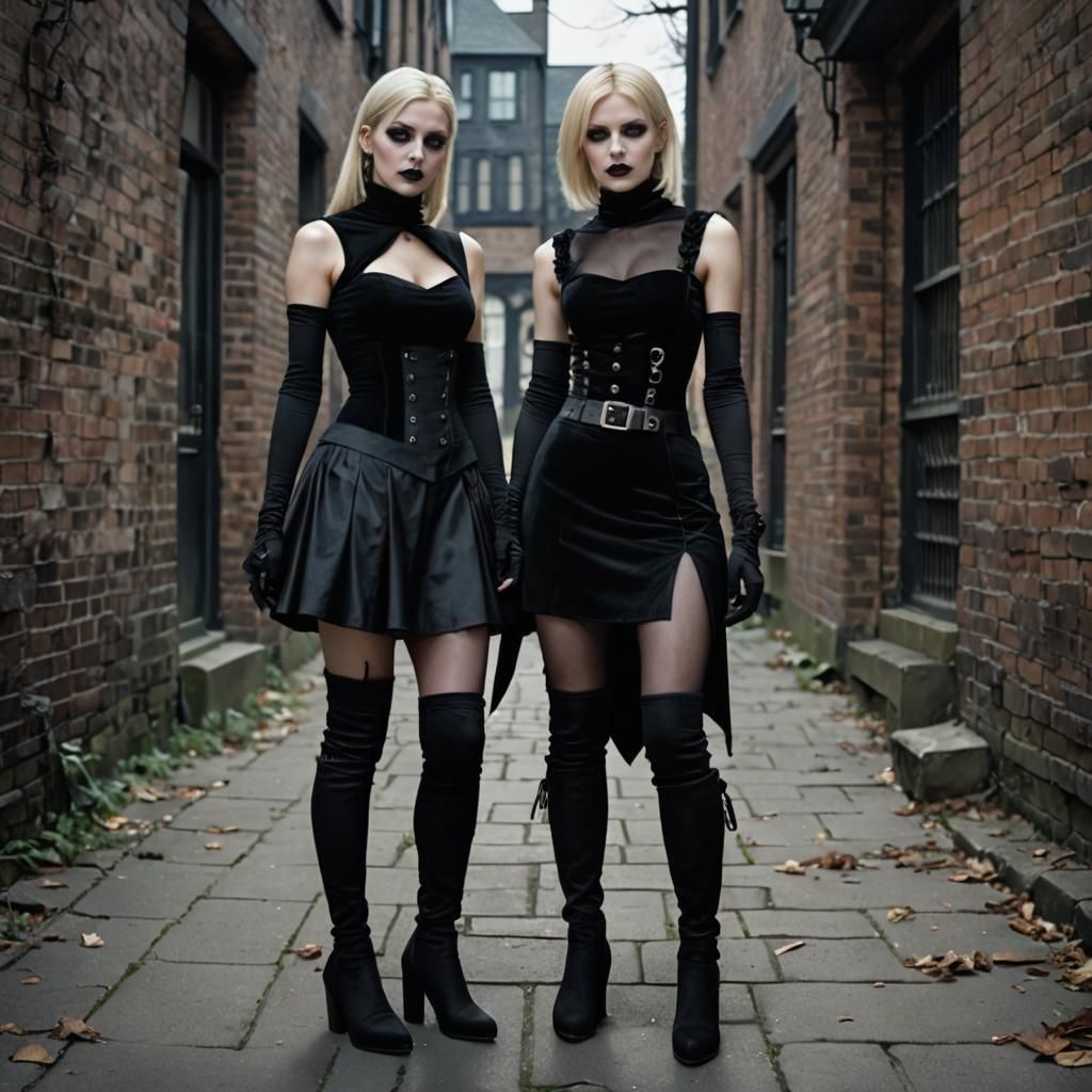 Goth Vampire Women in Alley: Hyperrealistic Photography
