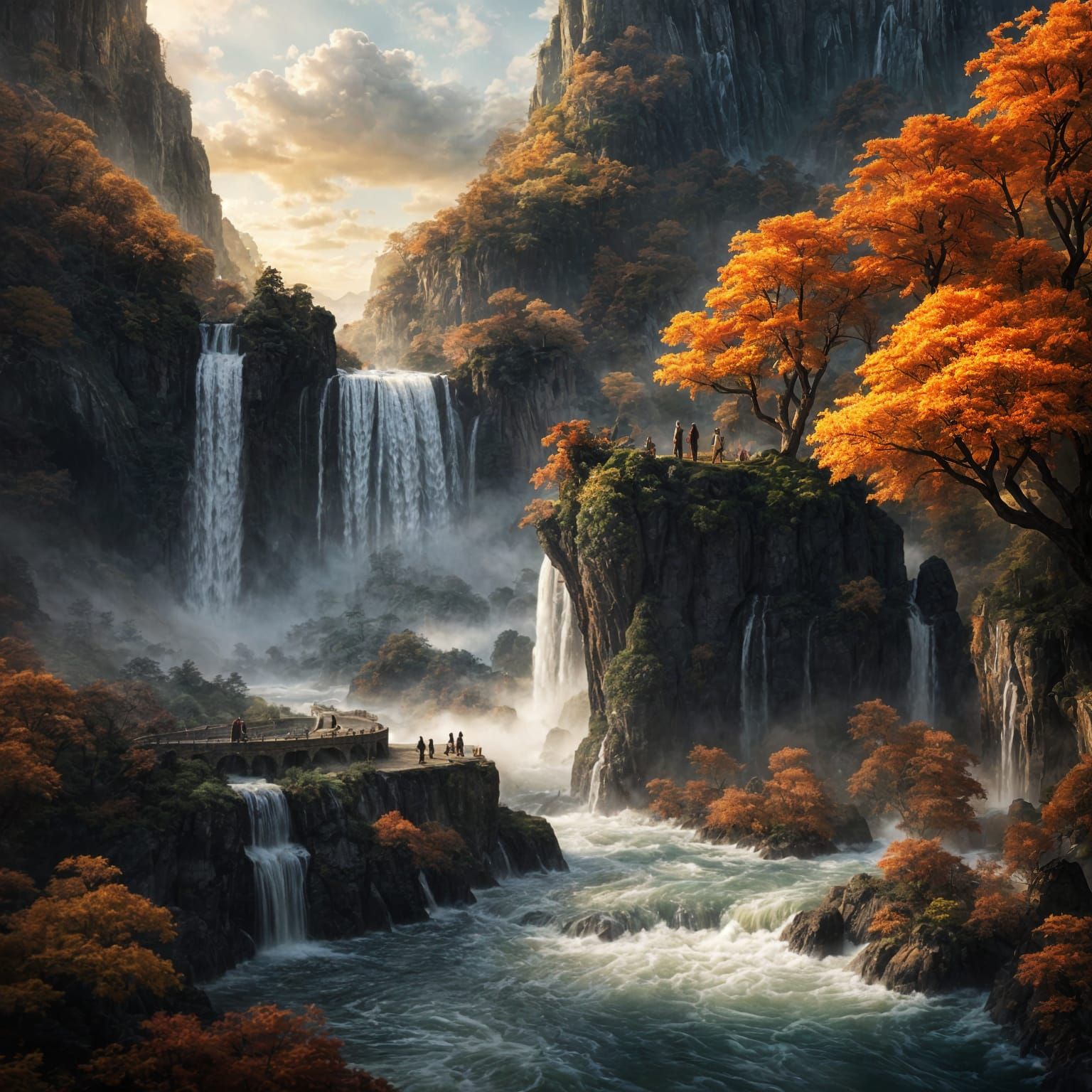 Karate Master Meditates Atop Golden Waterfall