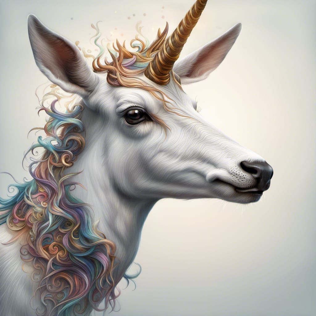 Fantastical White Doe with Unicorn Horn