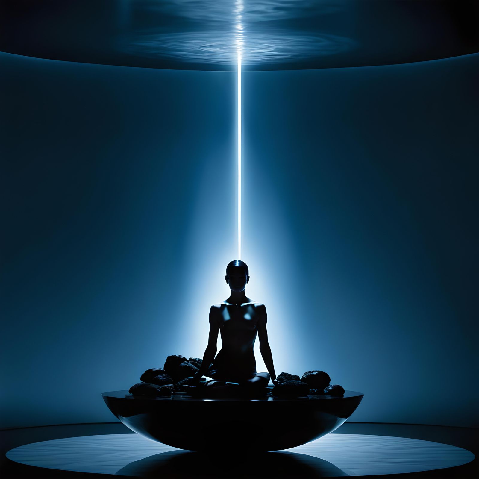 Ethereal Black Stones with Mirrored Light, Holographic Illus...