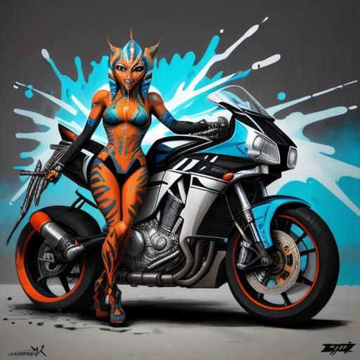 Ahsoka as Biker Girl in Graffiti Art Style