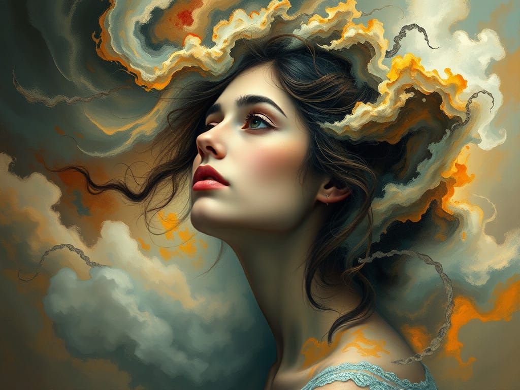 Ethereal Portrait of a Woman in a Maelstrom of Creativity