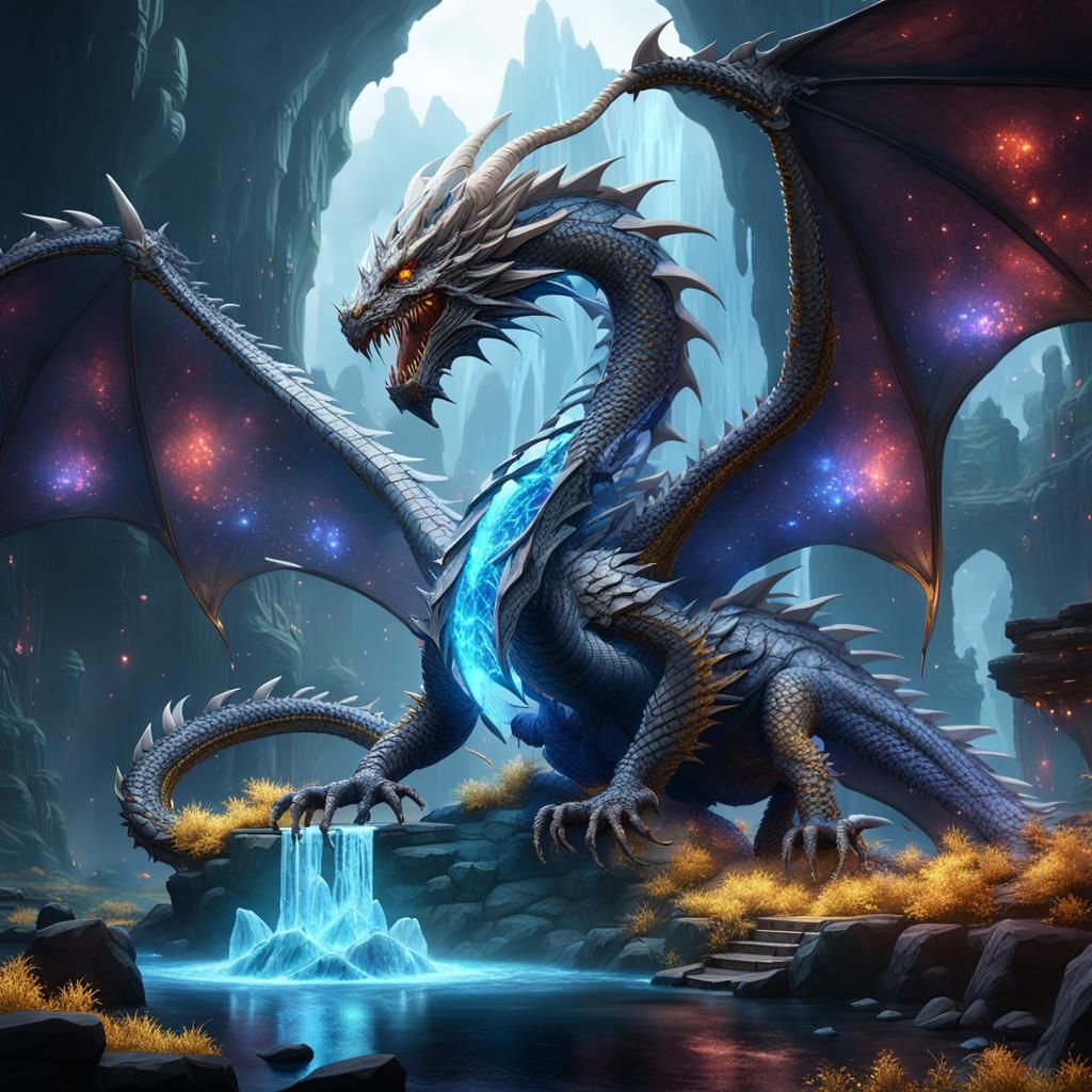 Fantastical Crystal Dragon in Detailed Digital Painting