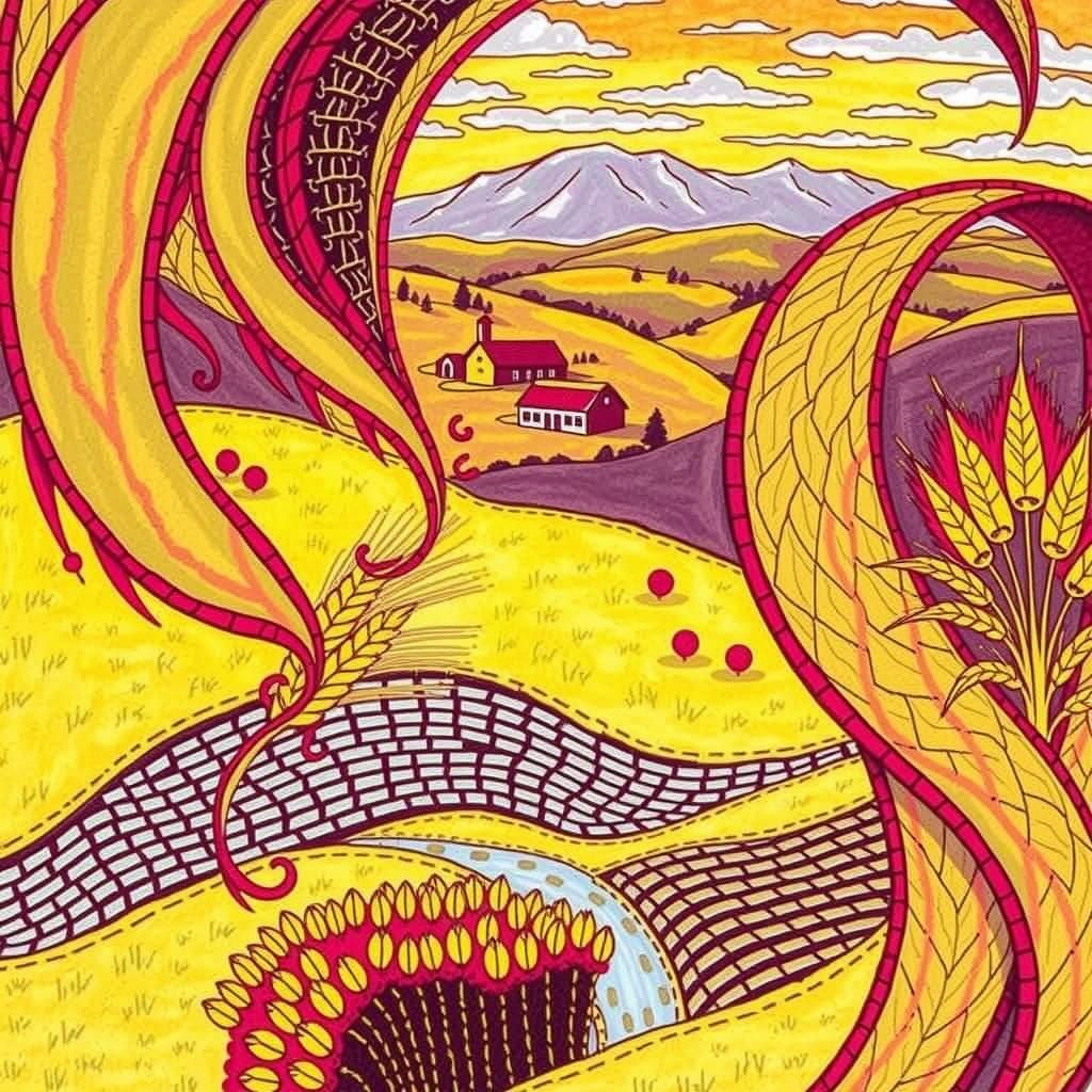 Idyllic Landscape with Golden Light and Rolling Hills