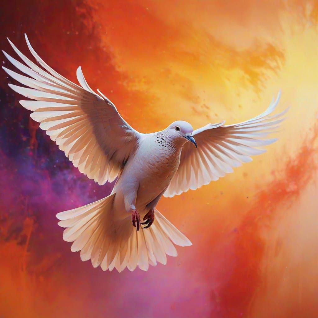 Ethereal Dove Dives into Vibrant Prismatic Light