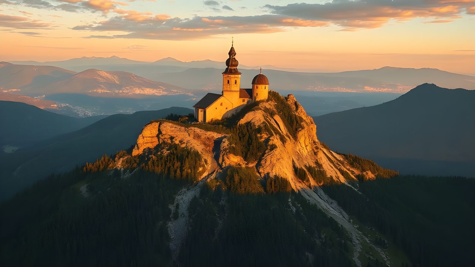 Impasto Painting of Black Forest Mountain Church Landscape