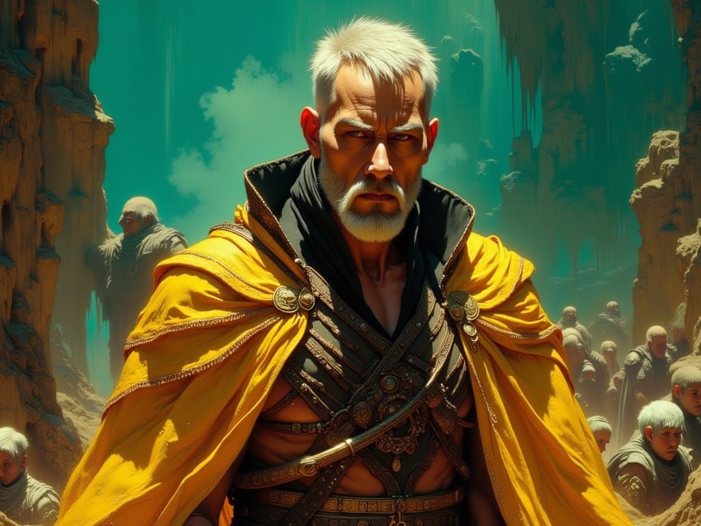 Charming Royal Guard in Amber-Toned Fantasy Landscape