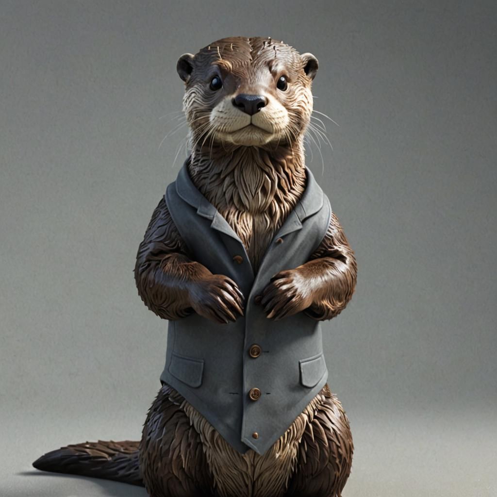 Clothed Otter 3D Render on Gray Background