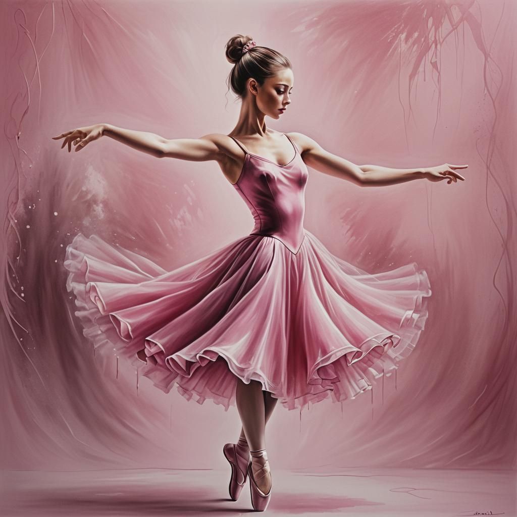 Ballerina in Pink Dress: Airbrush Art