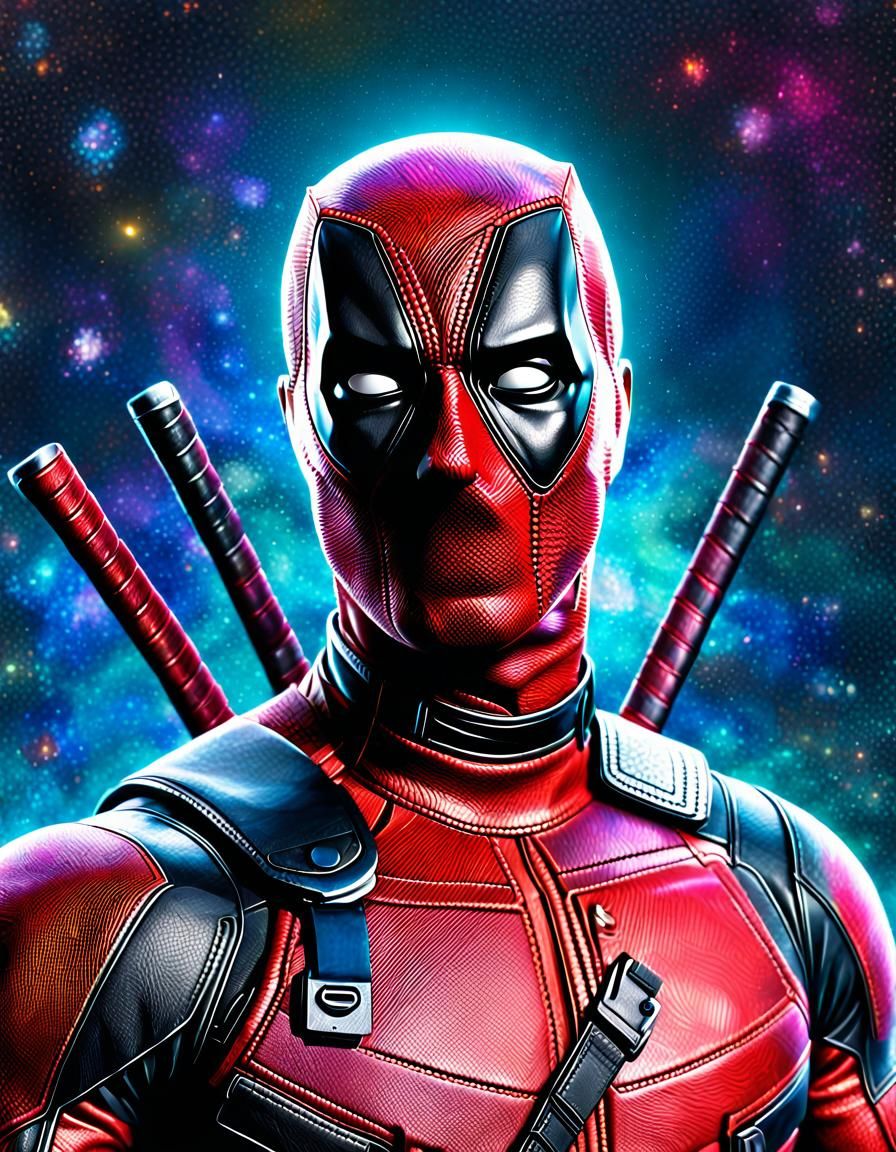 Psychedelic Deadpool Portrait in Fractal Galaxy