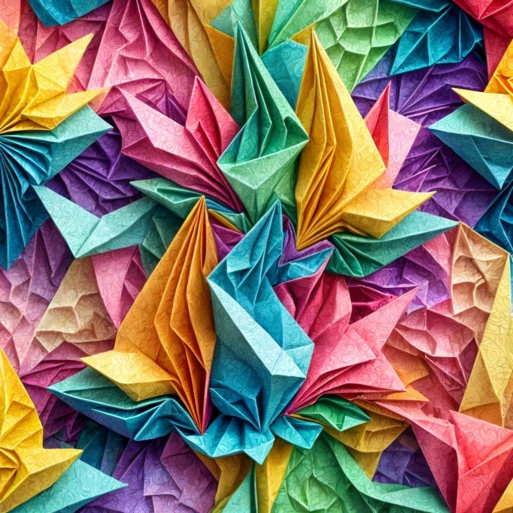 Colorful Fractal Fountain with Origami Paper Folds