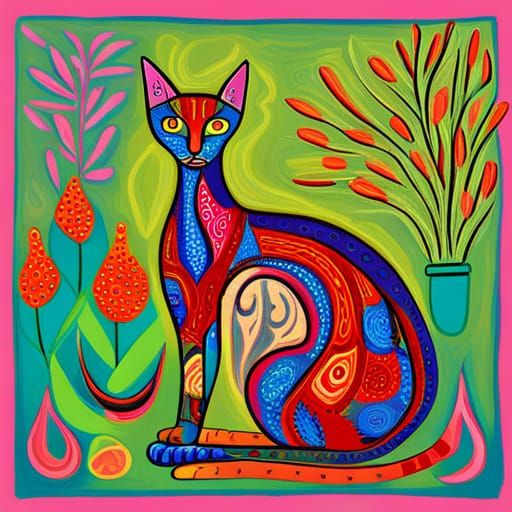 Oriental Cat Doing Yoga in Abstract Garden