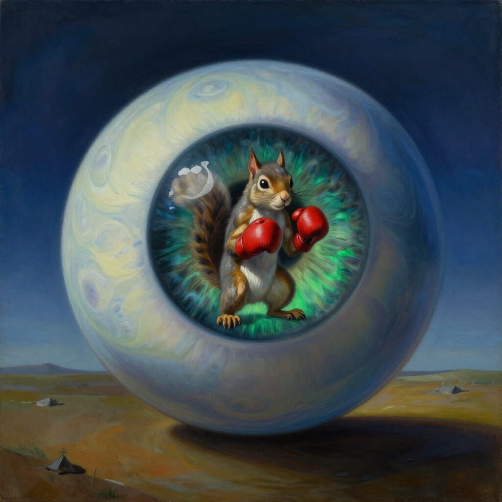 Surreal Cat Eyeball Reflecting Boxing Squirrel in Dalí Style
