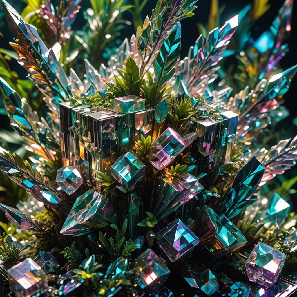 Sci-Fi Crystal Cube with Jungle Ecosystem